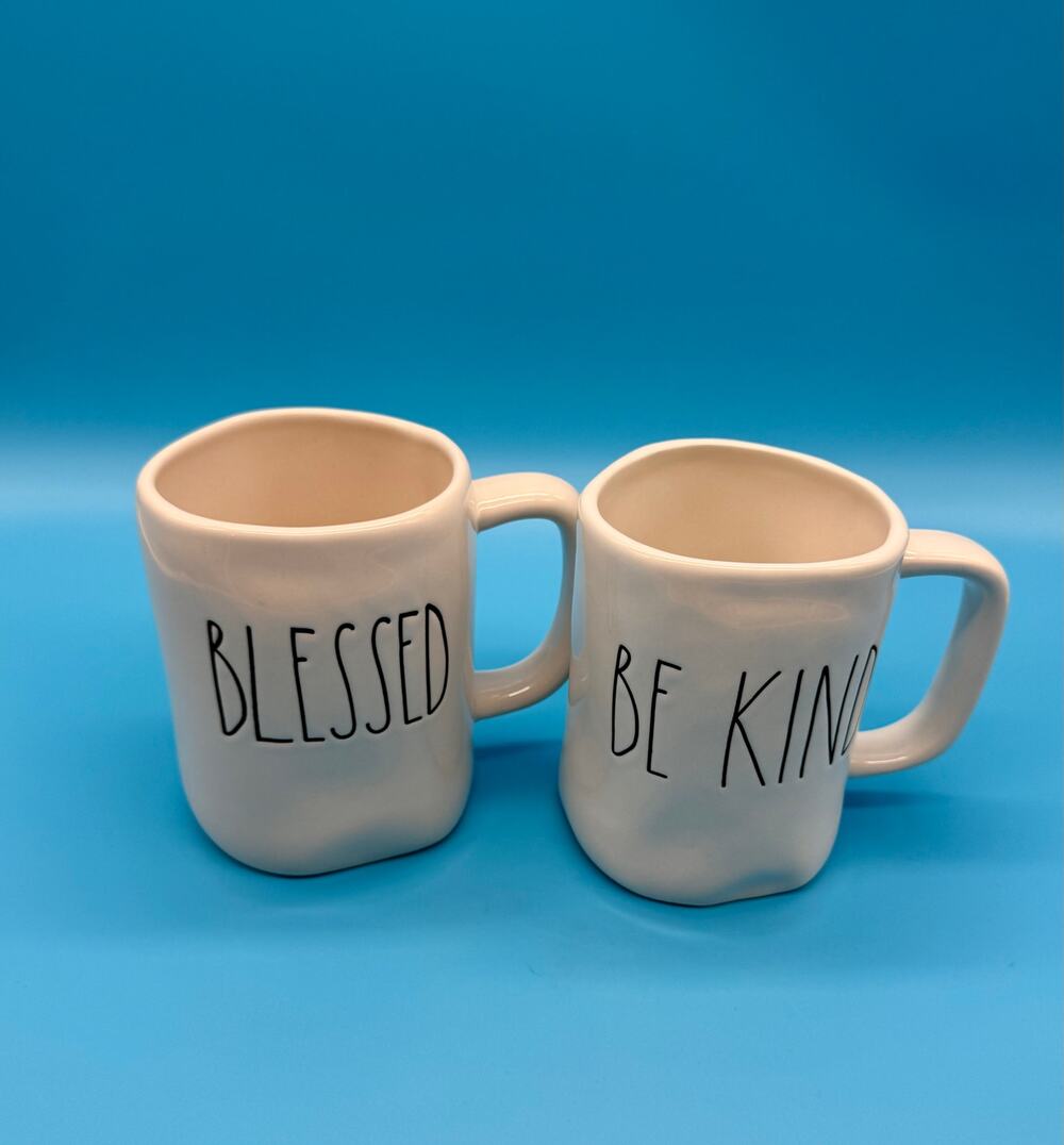 Rae Dunn BE KIND BLESSED Coffee Mugs Set of 2 Magenta Artisan Collection